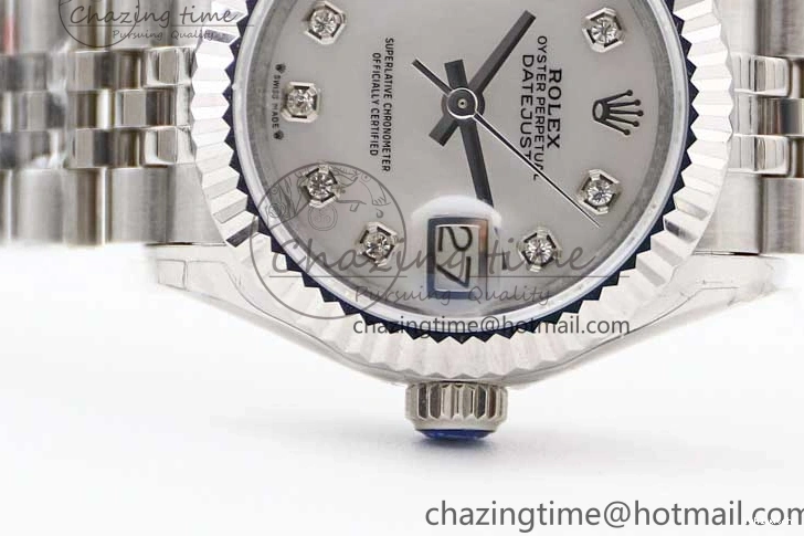 Dial SS 1:1 Diamonds 28 Silver Markers DateJust Bracelet 904L Edition Lady Best on NH05 Steel TWF President 0206